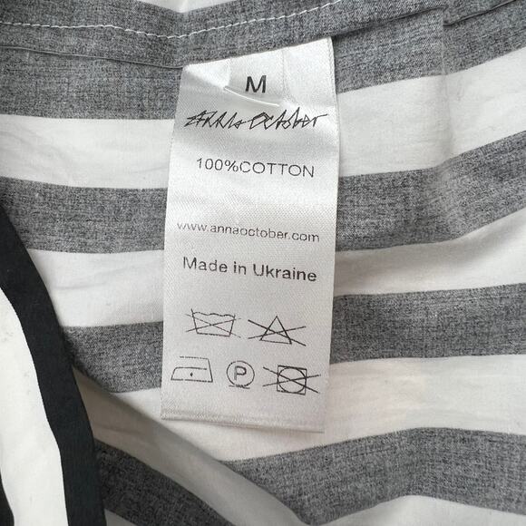 Anna October Off the Shoulder Stripe Dress Black White Midi Ruffle Sleeves - Picture 14 of 16